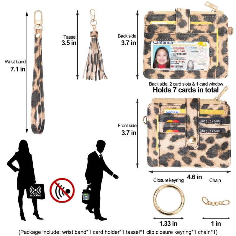 COOLANS Wristlet Bracelet Keychain Card Holder Card Pocket PU Leather Purse Tassel Keychain Bangle Key Ring for Women Girls (Card & Id Holder Purse Leopard) - Image 2